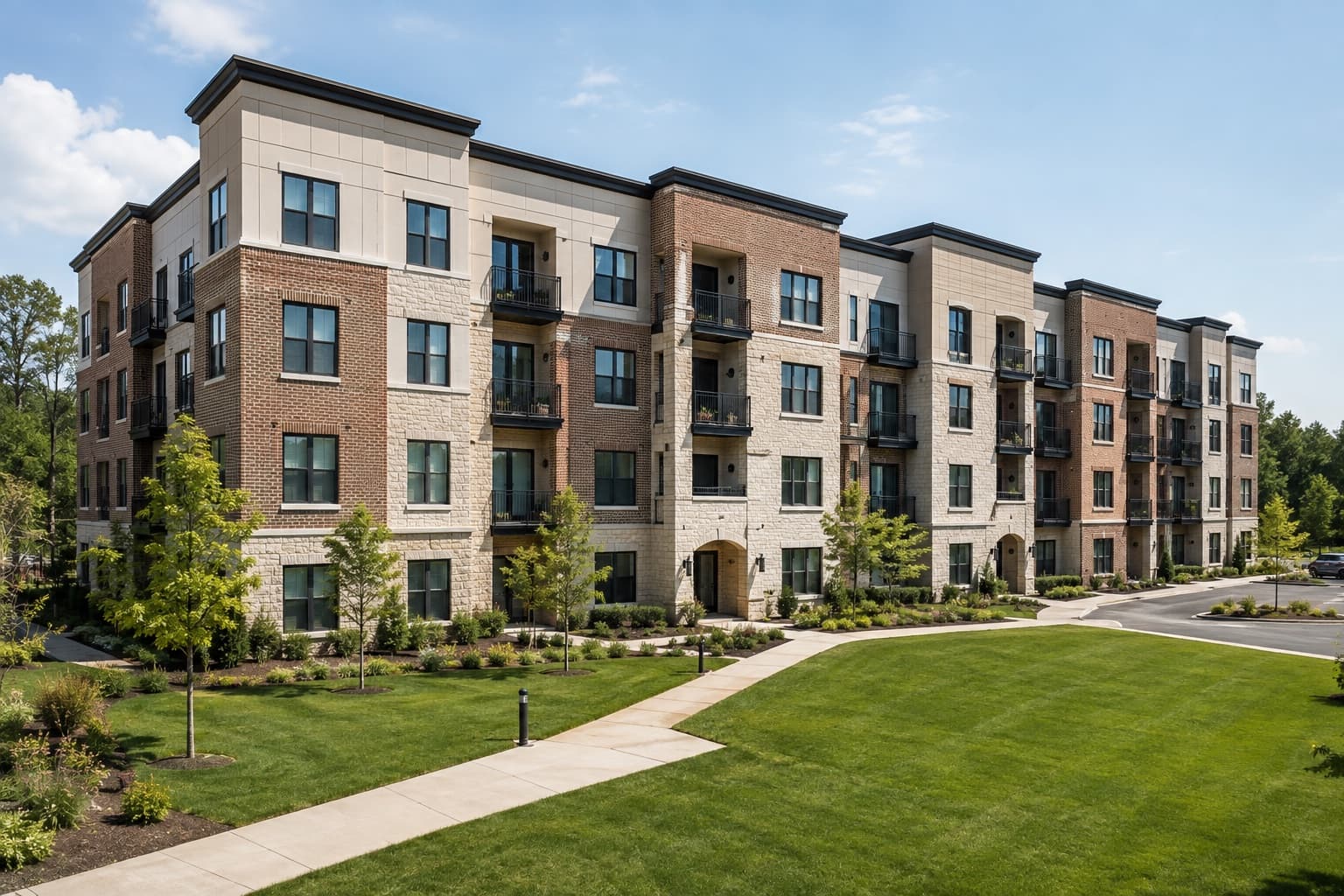 Modern multifamily apartment building