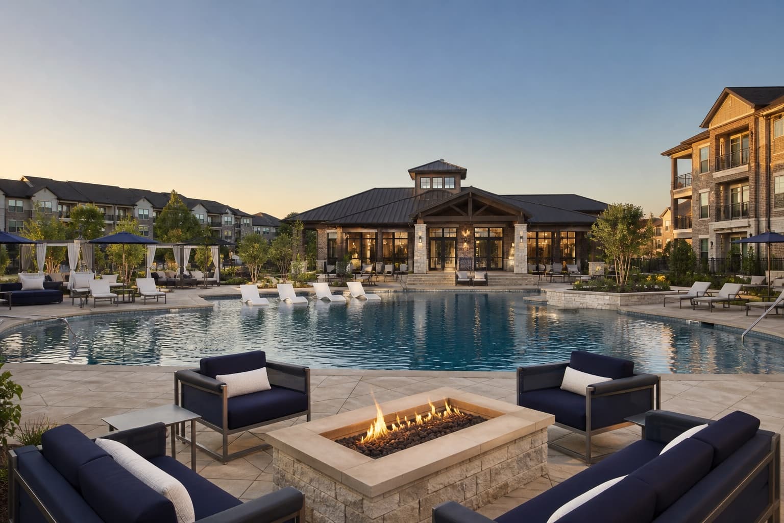 Apartment community pool and clubhouse